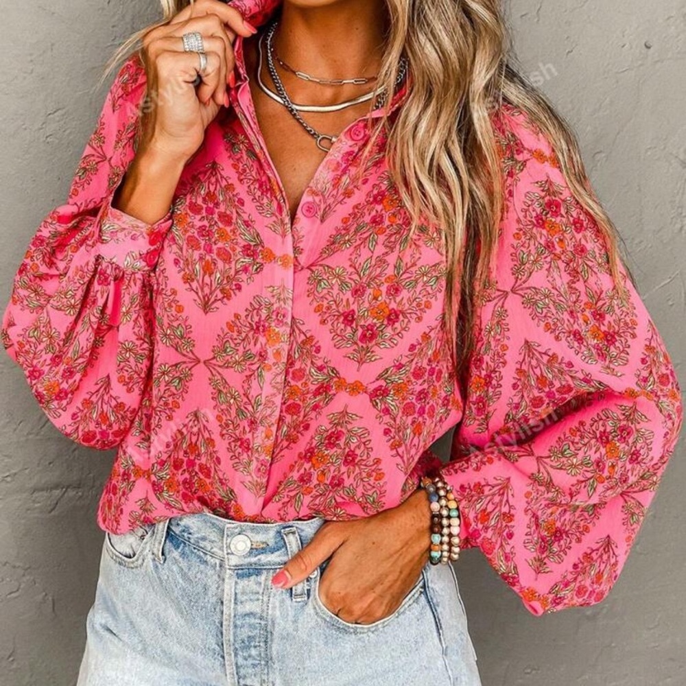 Floral Pink Button-Up Women's Top